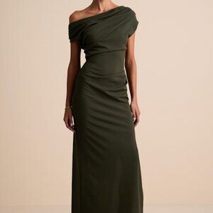 Lulus Janine Dark Olive Asymmetrical Maxi Dress Green - Size S